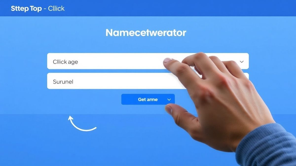 Step by step process showing a hand clicking generate on a name generator tool with names appearing Step by step process showing a hand clicking generate on a name generator tool with names appearing
