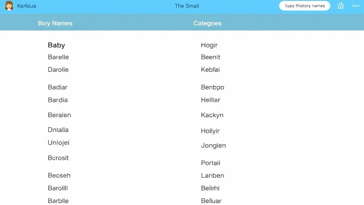 a digital interface showing a list of unique baby names with boy and girl categories