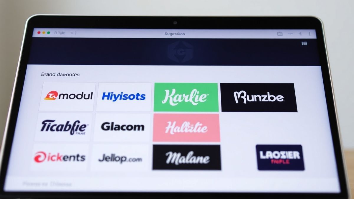 Creative brand name suggestions displayed on a laptop screen