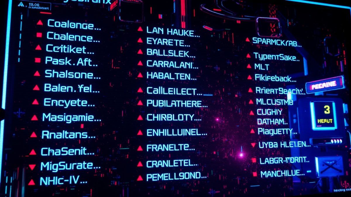 ai generated cyberpunk names list on digital screen