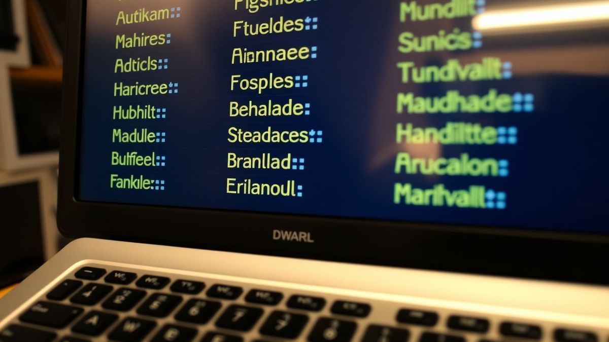 AI generated dwarf names list on a digital screen