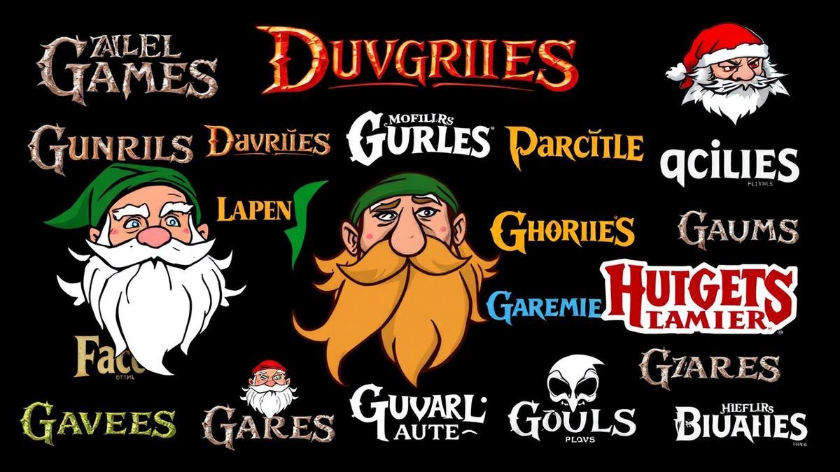 collage of dwarf names used in games, social media, and branding