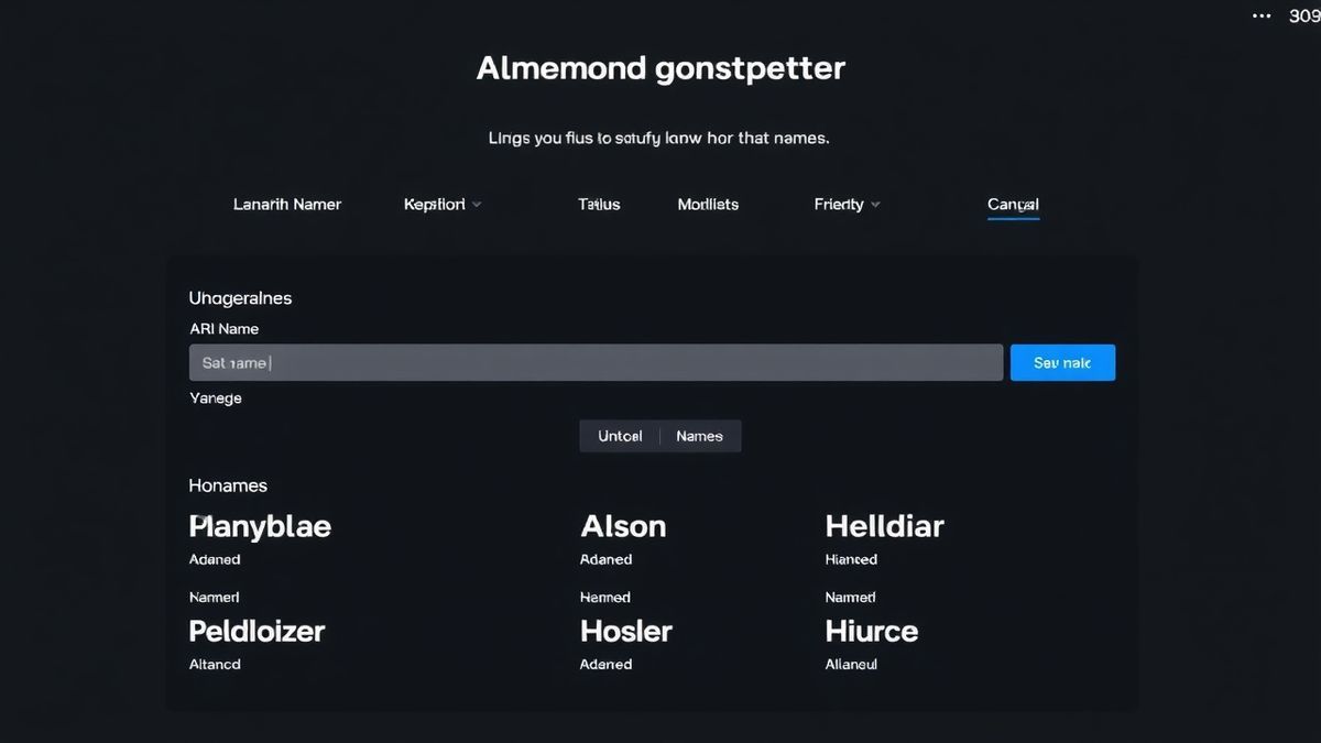 AI name generator interface showing unique fantasy land names