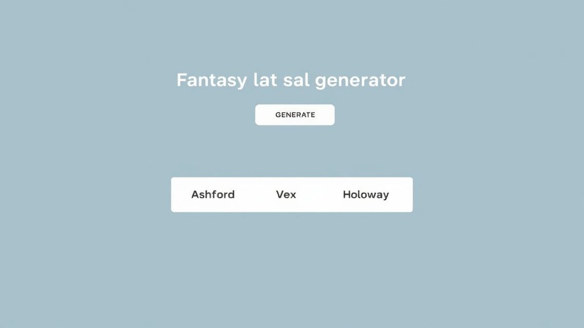 A clean, minimalist interface showing the fantasy last name generator with a A clean, minimalist interface showing the fantasy last name generator with a