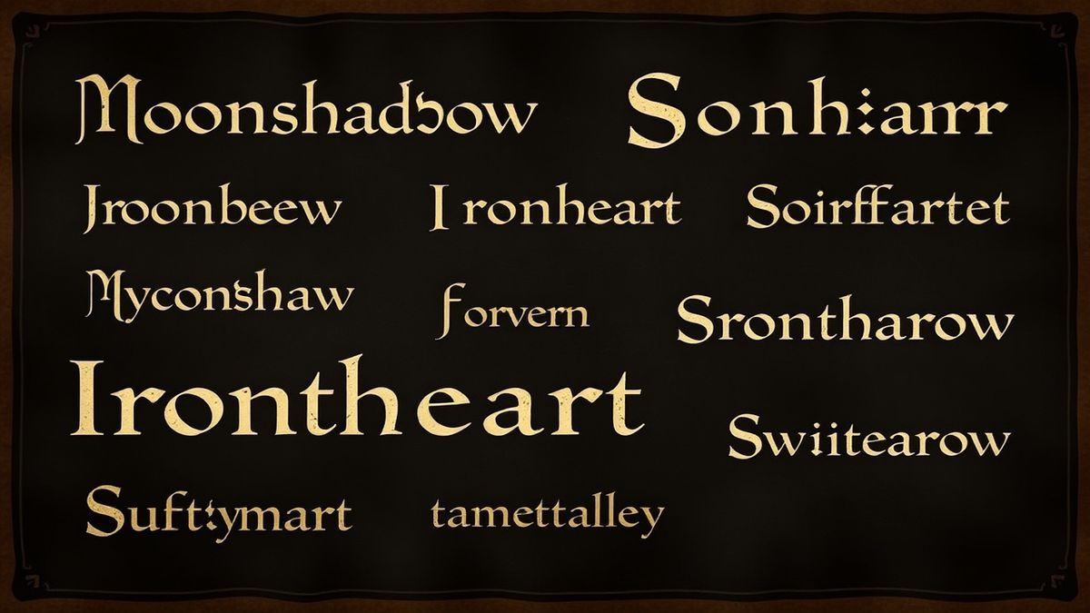 A grid of unique fantasy surnames like 