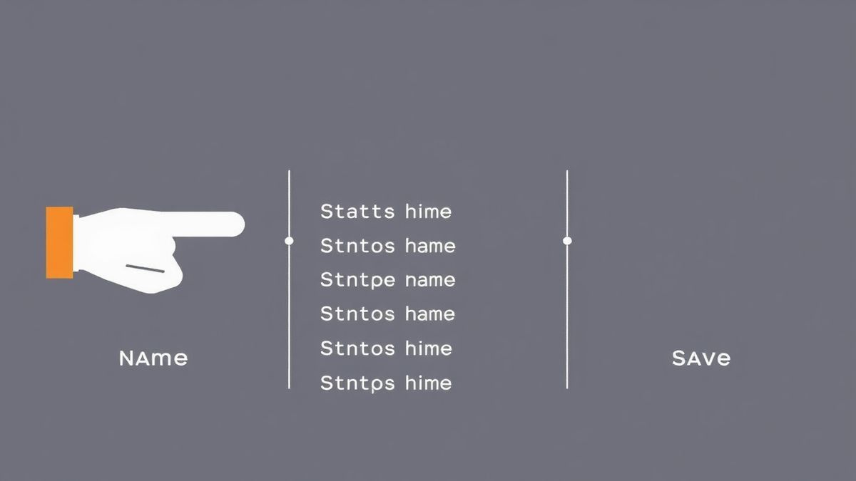 A simple three-step infographic showing a hand clicking a button, a list of names appearing, and a 'save' icon