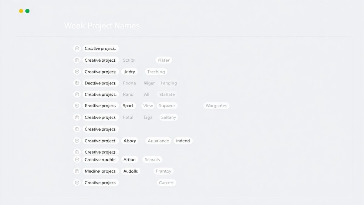AI interface displaying a list of creative project names for work and school